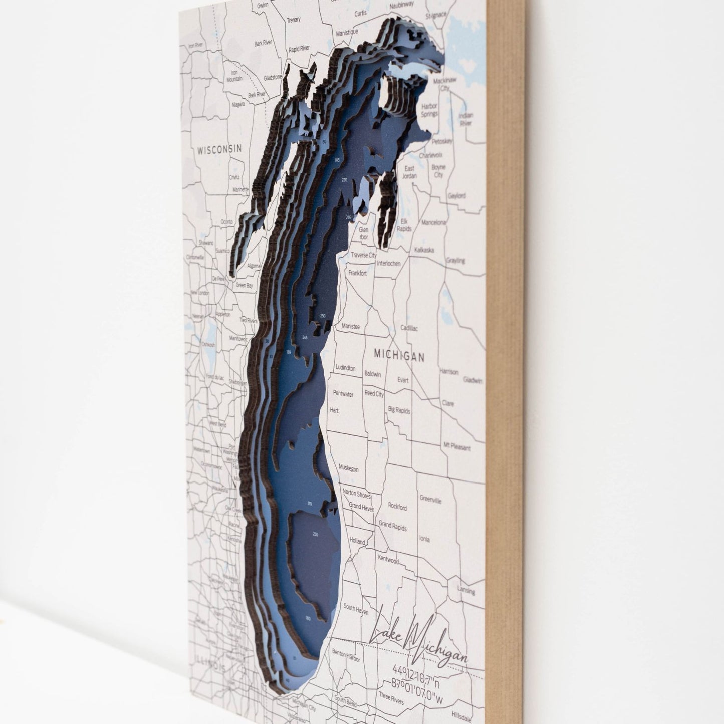 Wooden Lake Michigan Map Wall Art