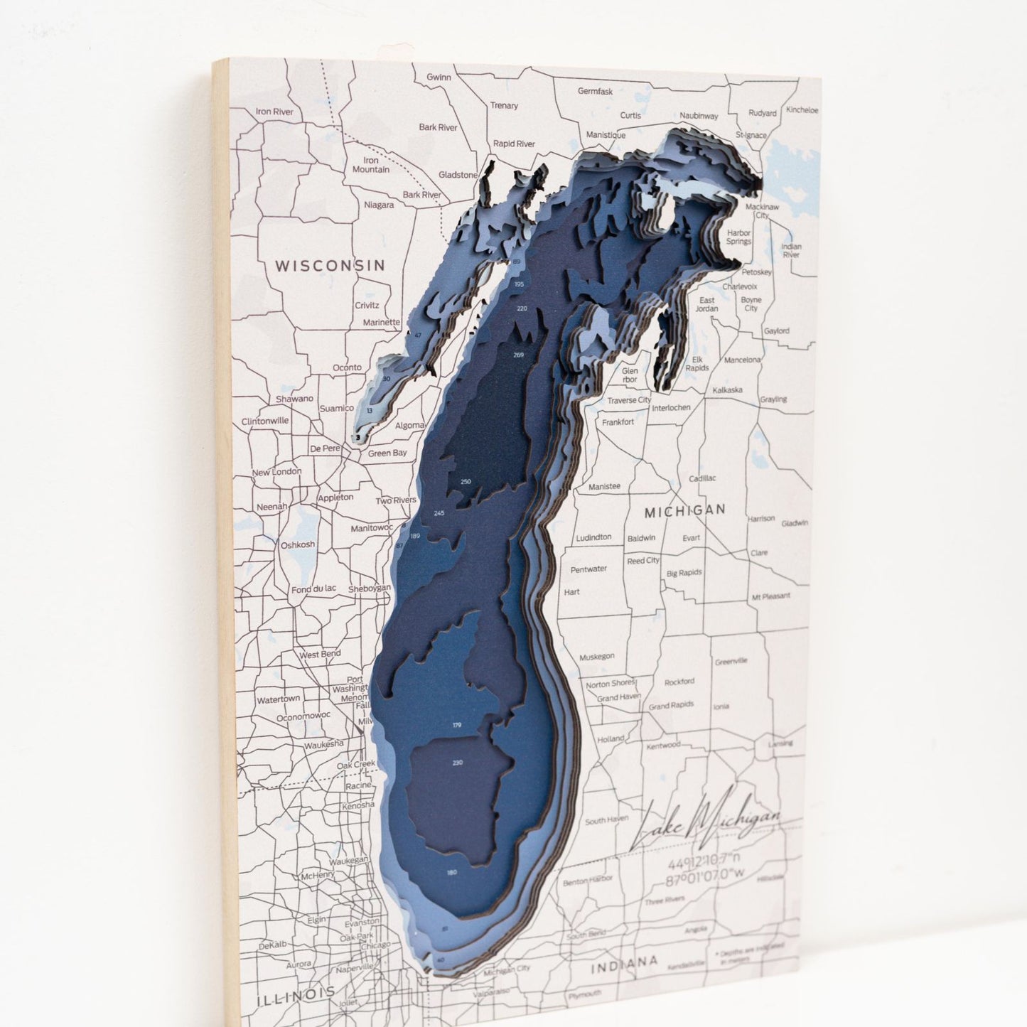 Wooden Lake Michigan Map Wall Art