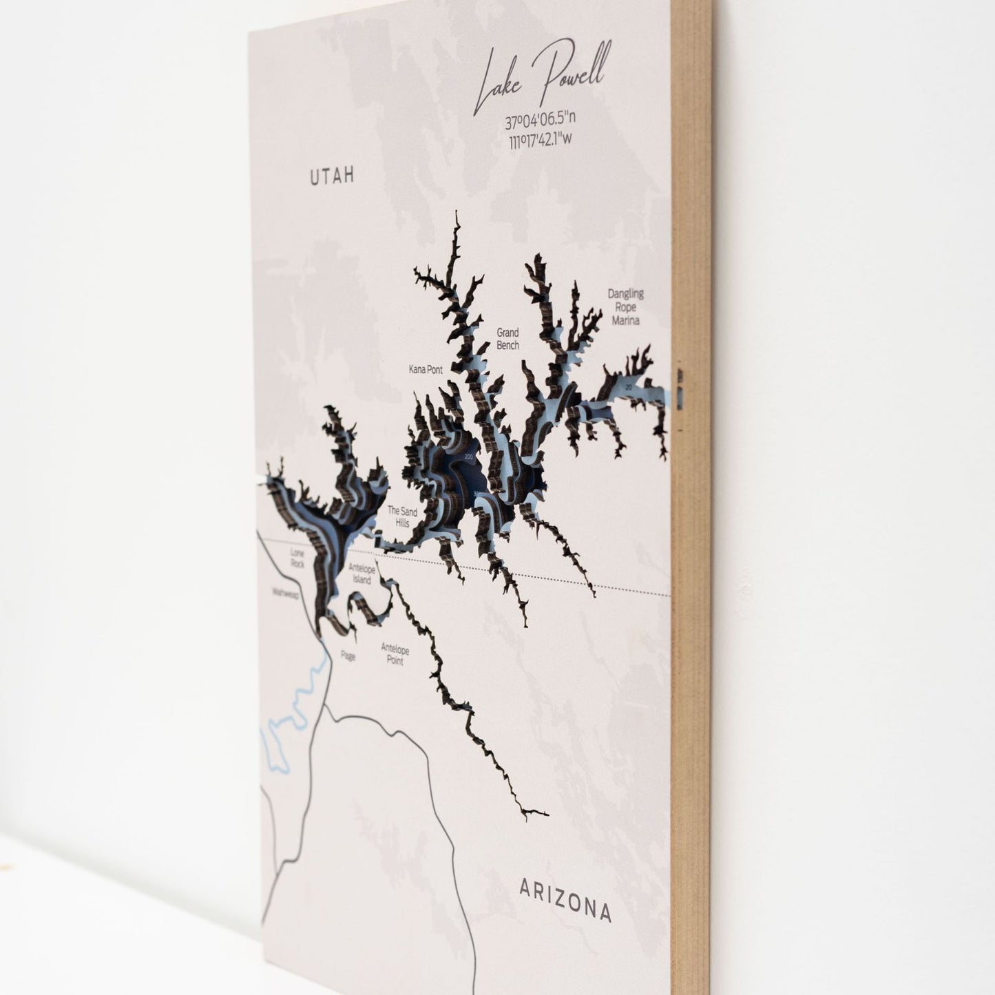 Wooden Lake Powell Map Wall Art