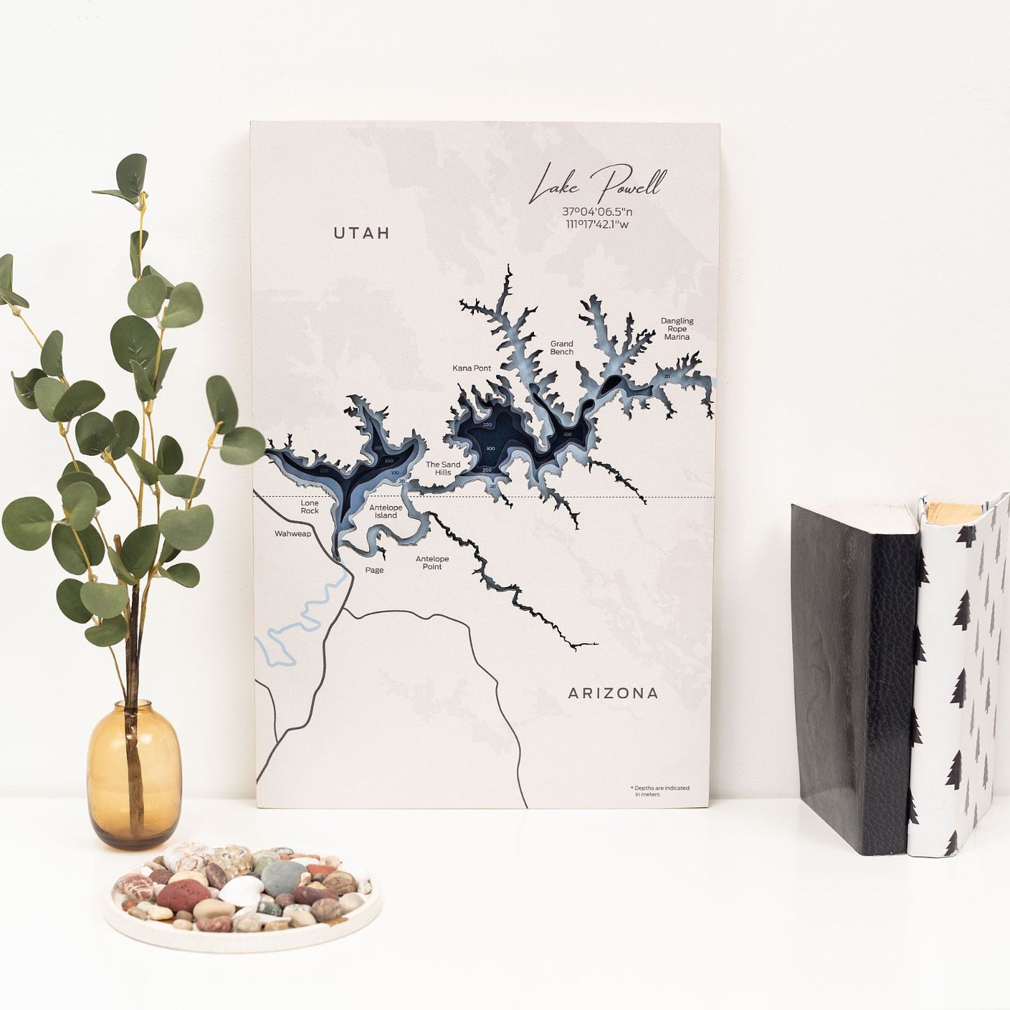Wooden Lake Powell Map Wall Art