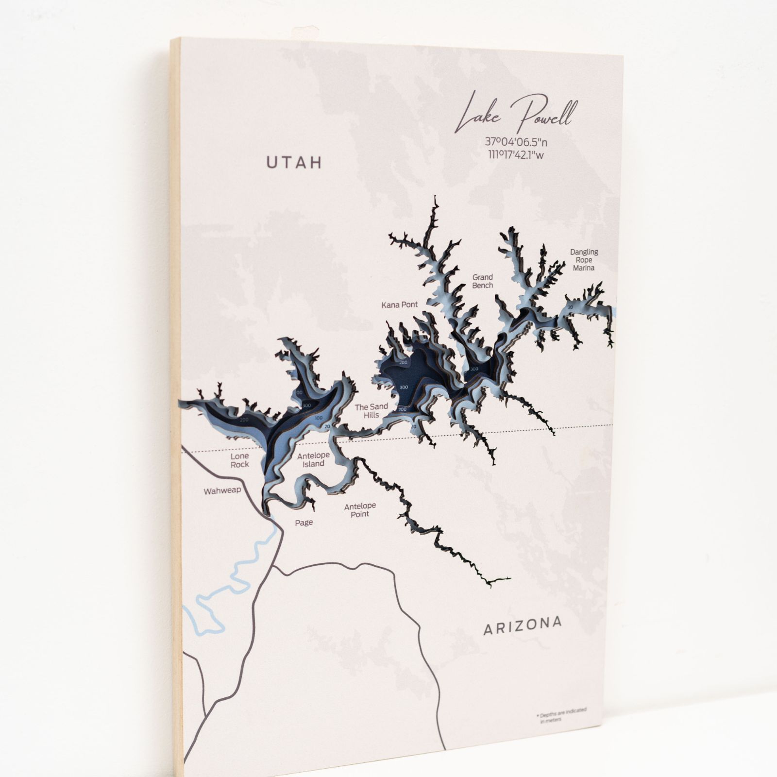 Wooden Lake Powell map wall art