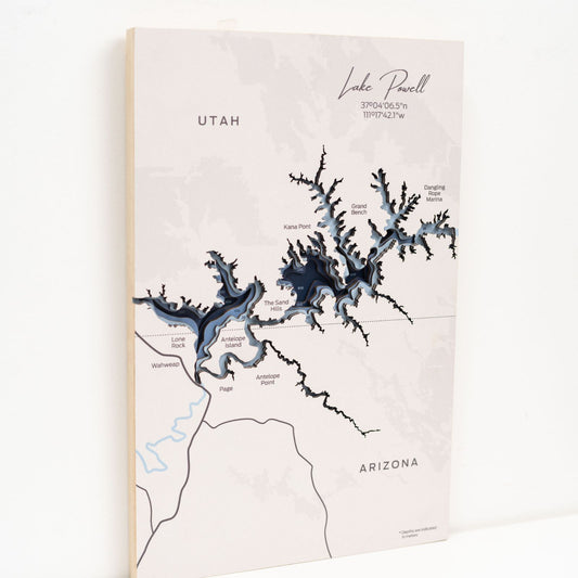 Wooden Lake Powell map wall art