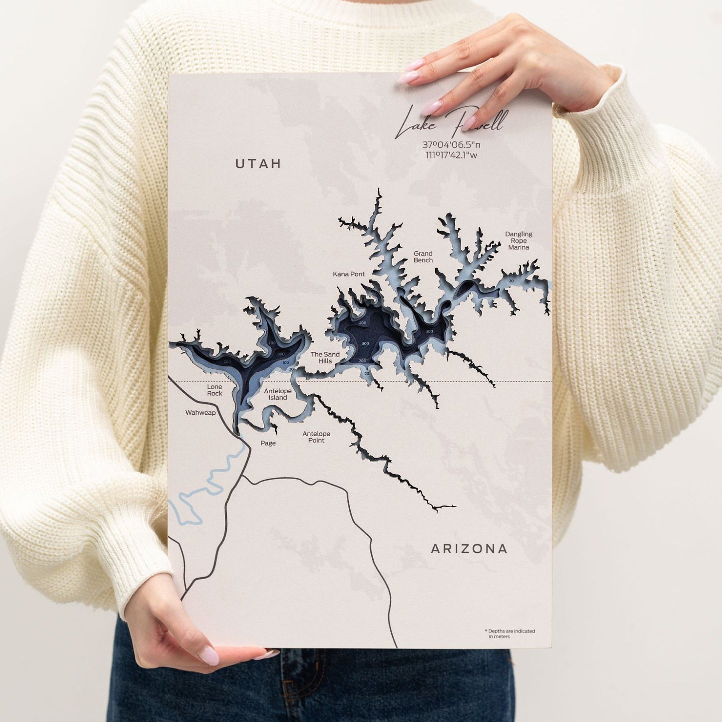 Wooden Lake Powell Map Wall Art
