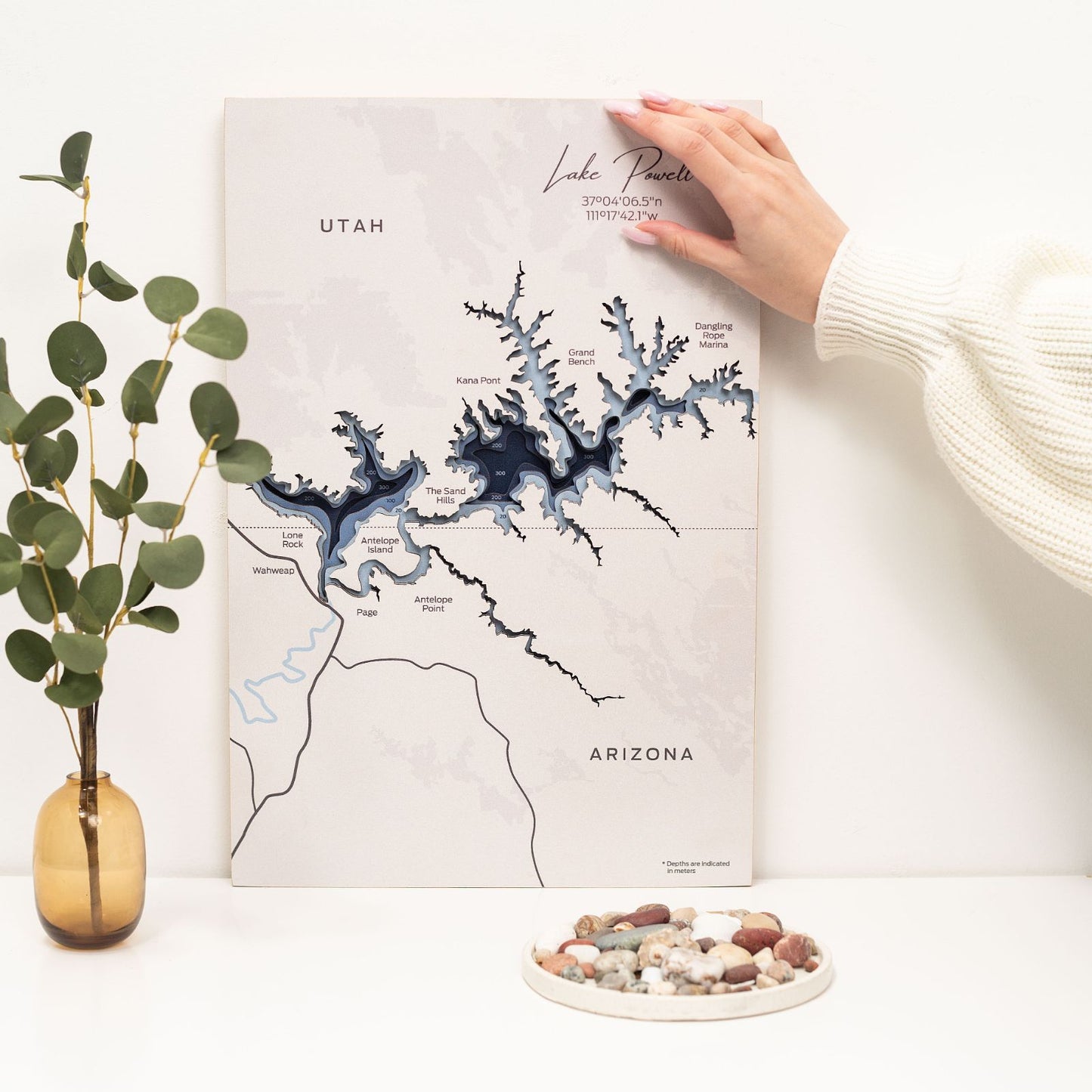 Wooden Lake Powell Map Wall Art