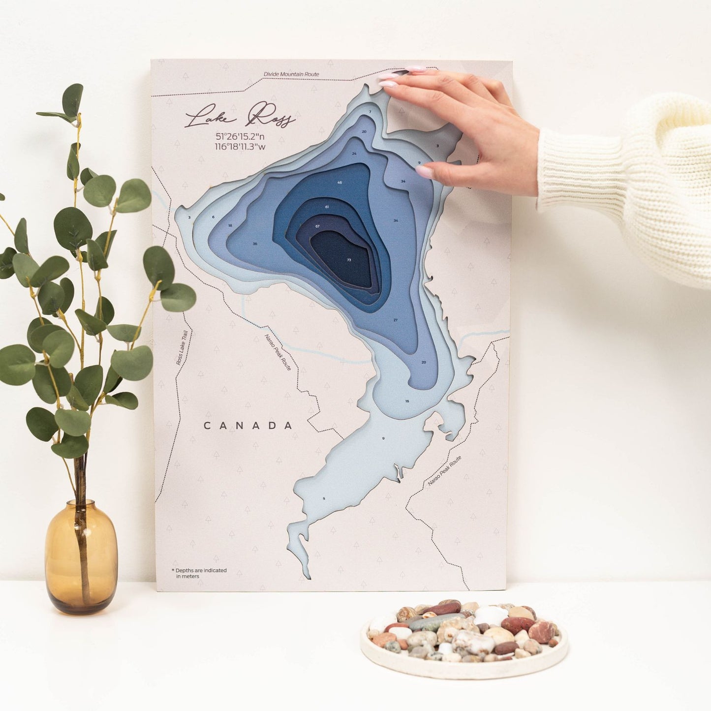 Wooden Lake Ross Map Wall Art
