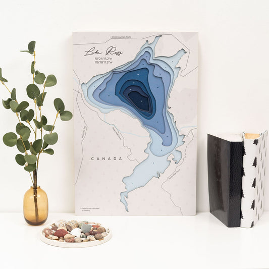 Wooden Lake Ross map wall art