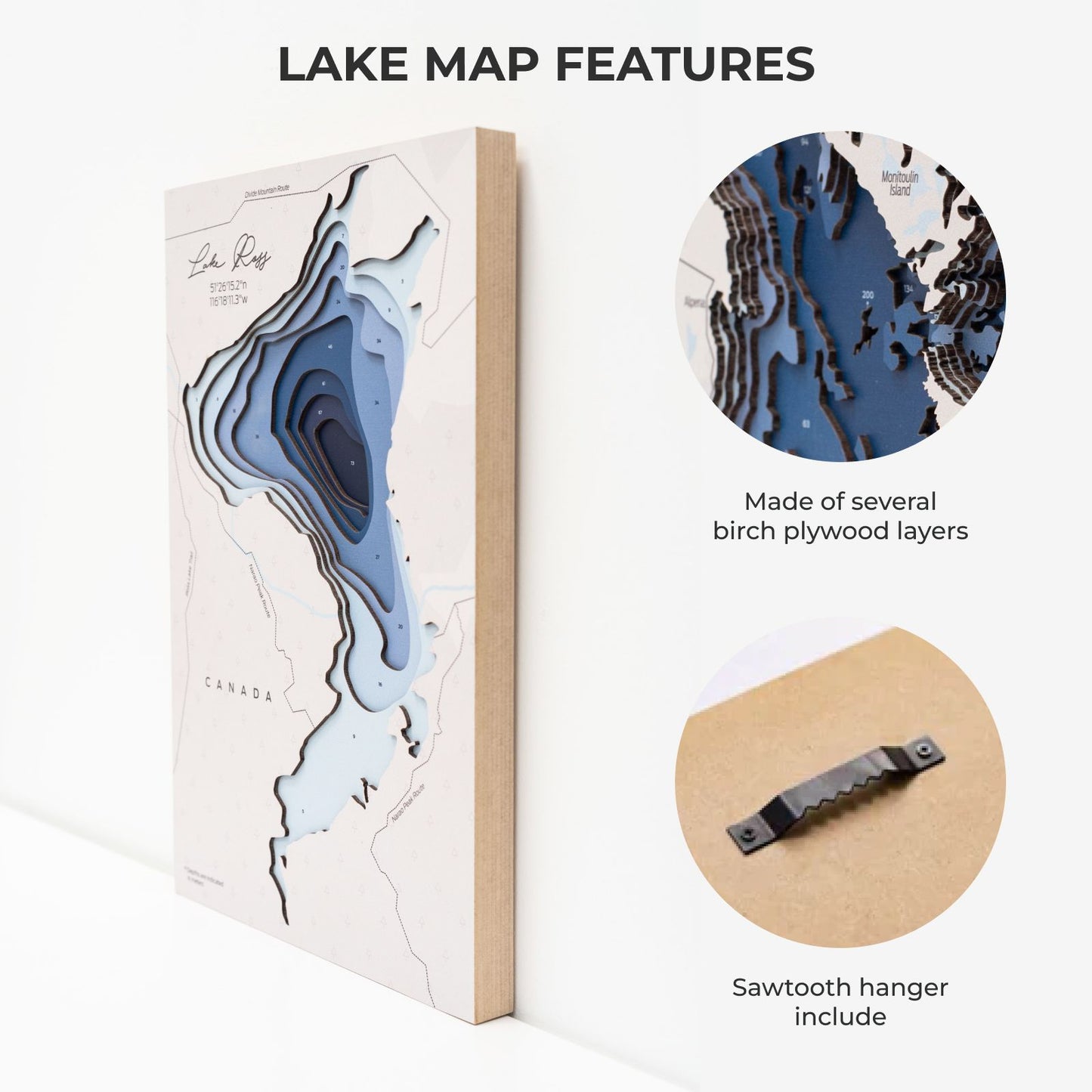 Wooden Lake Ross Map Wall Art