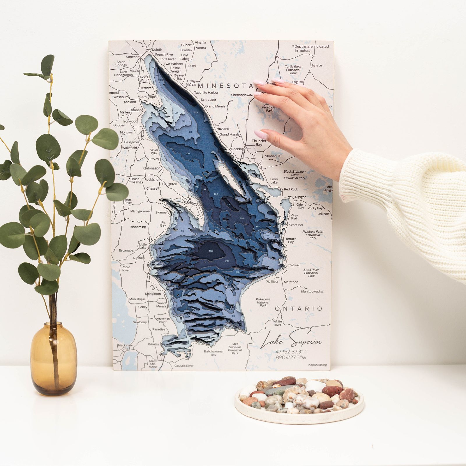Wooden Lake Superior map wall art