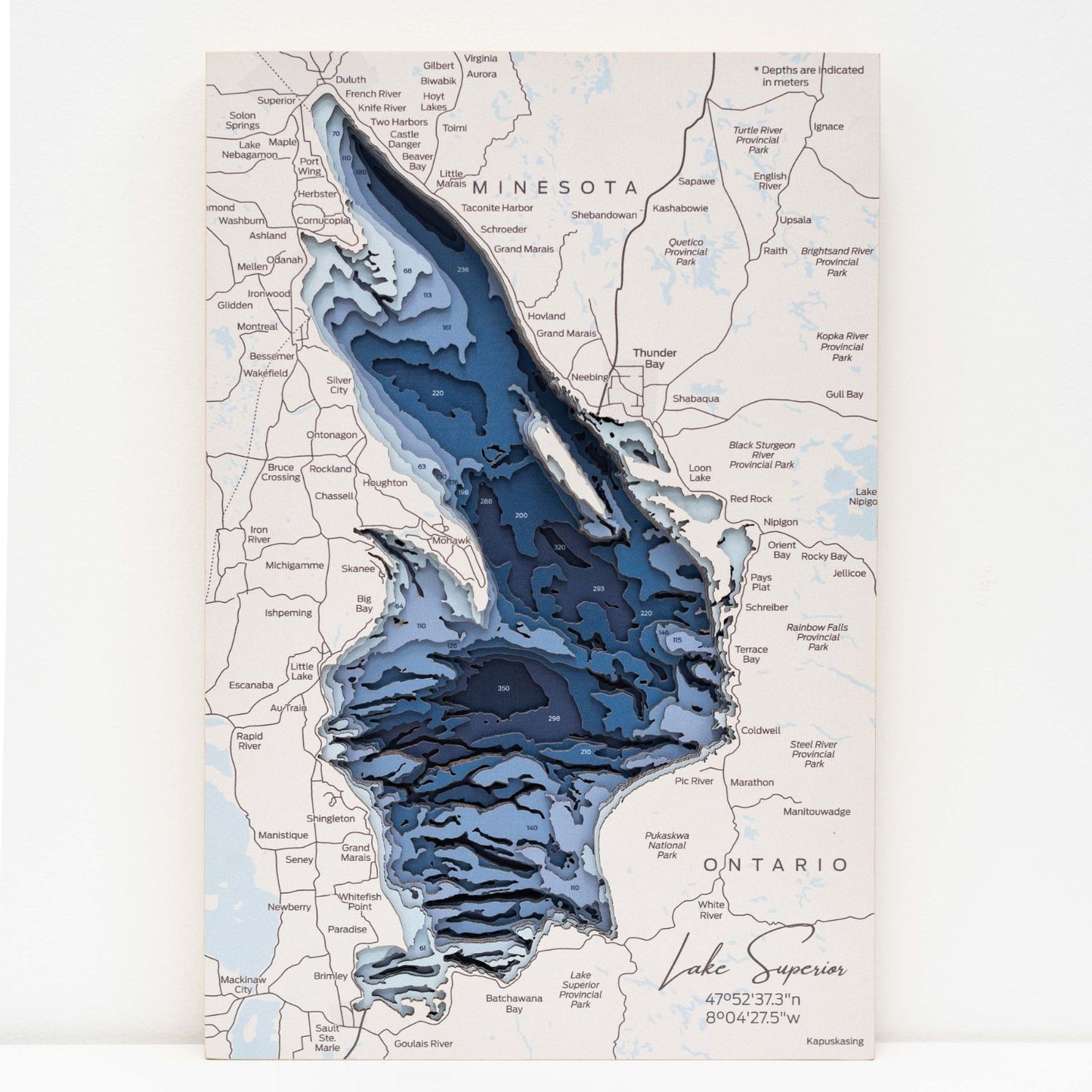 Wooden Lake Superior Map Wall Art