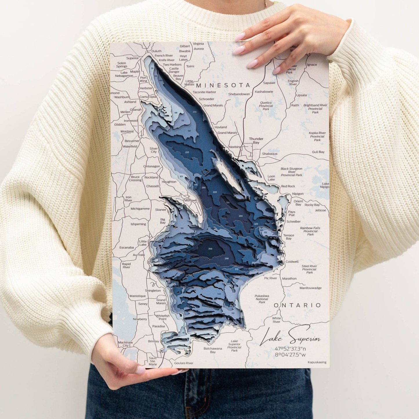 Wooden Lake Superior Map Wall Art