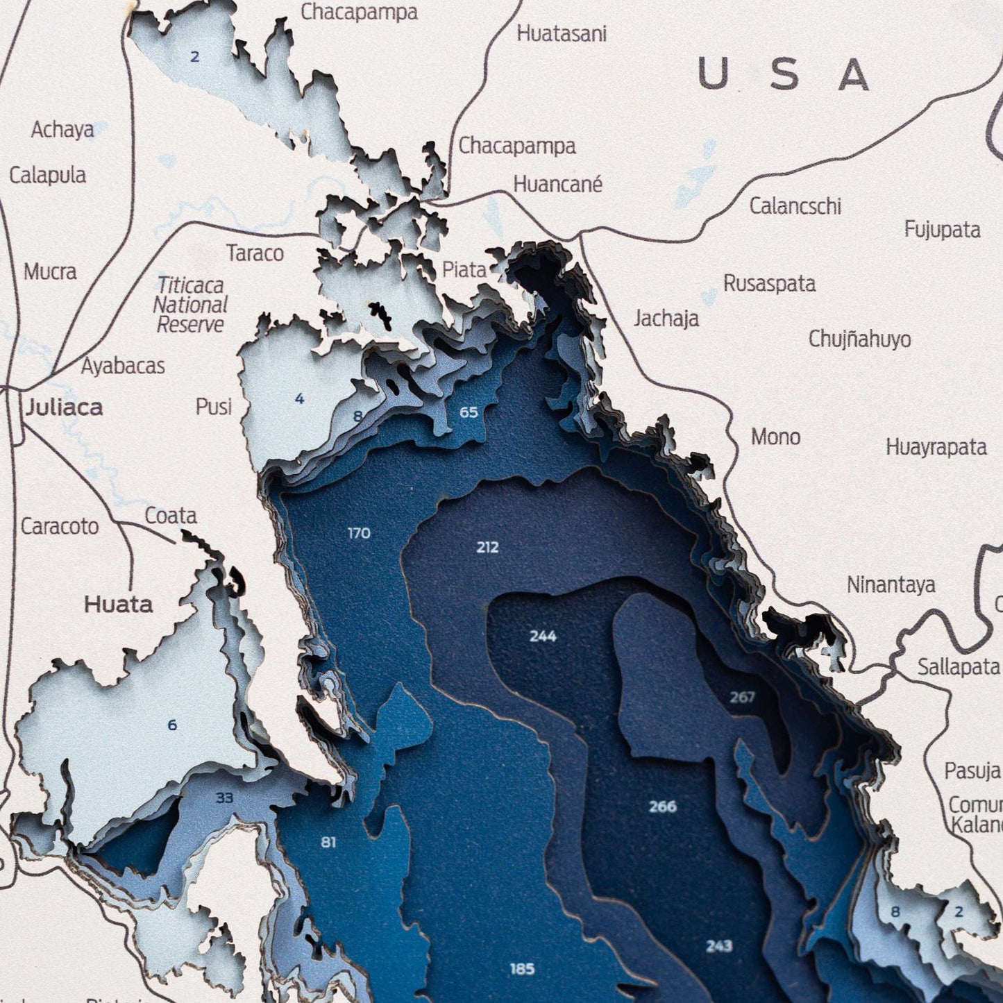 Wooden Lake Titicaca Map Wall Art