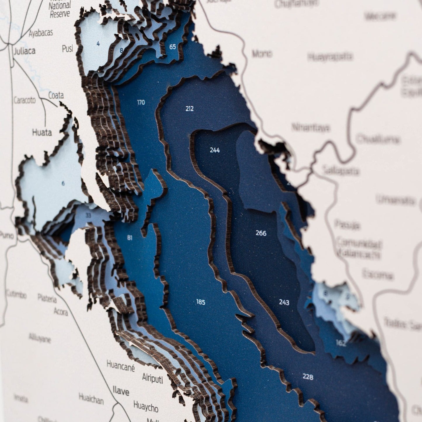 Wooden Lake Titicaca Map Wall Art