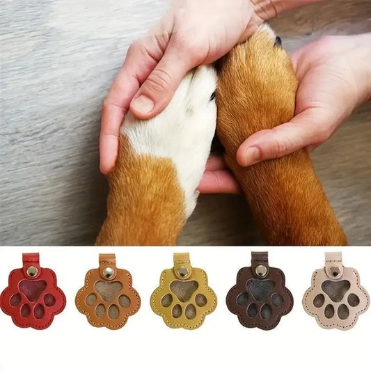 leather paw print memorial keychain with clear window
