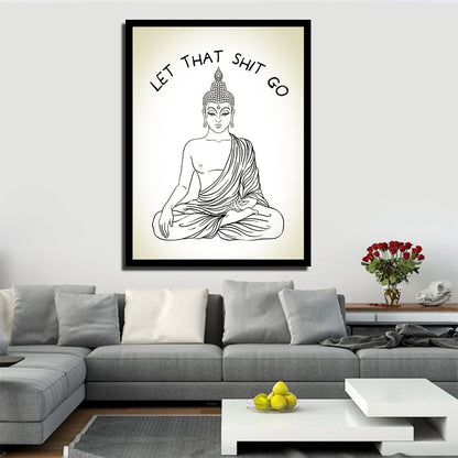Let That Shit Go Meditating Buddha Canvas Wall Art