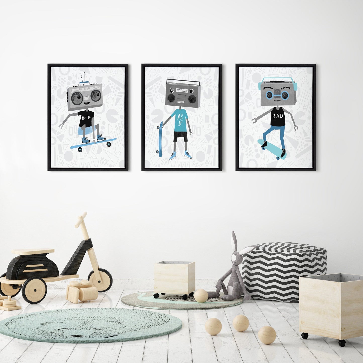 Sylvie Boom Box Boy 2 Framed Canvas by Molly Fabiano, Black 18x24