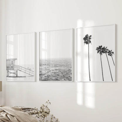 Black and White Coastal Wall Art Set of 3 (Unframed)