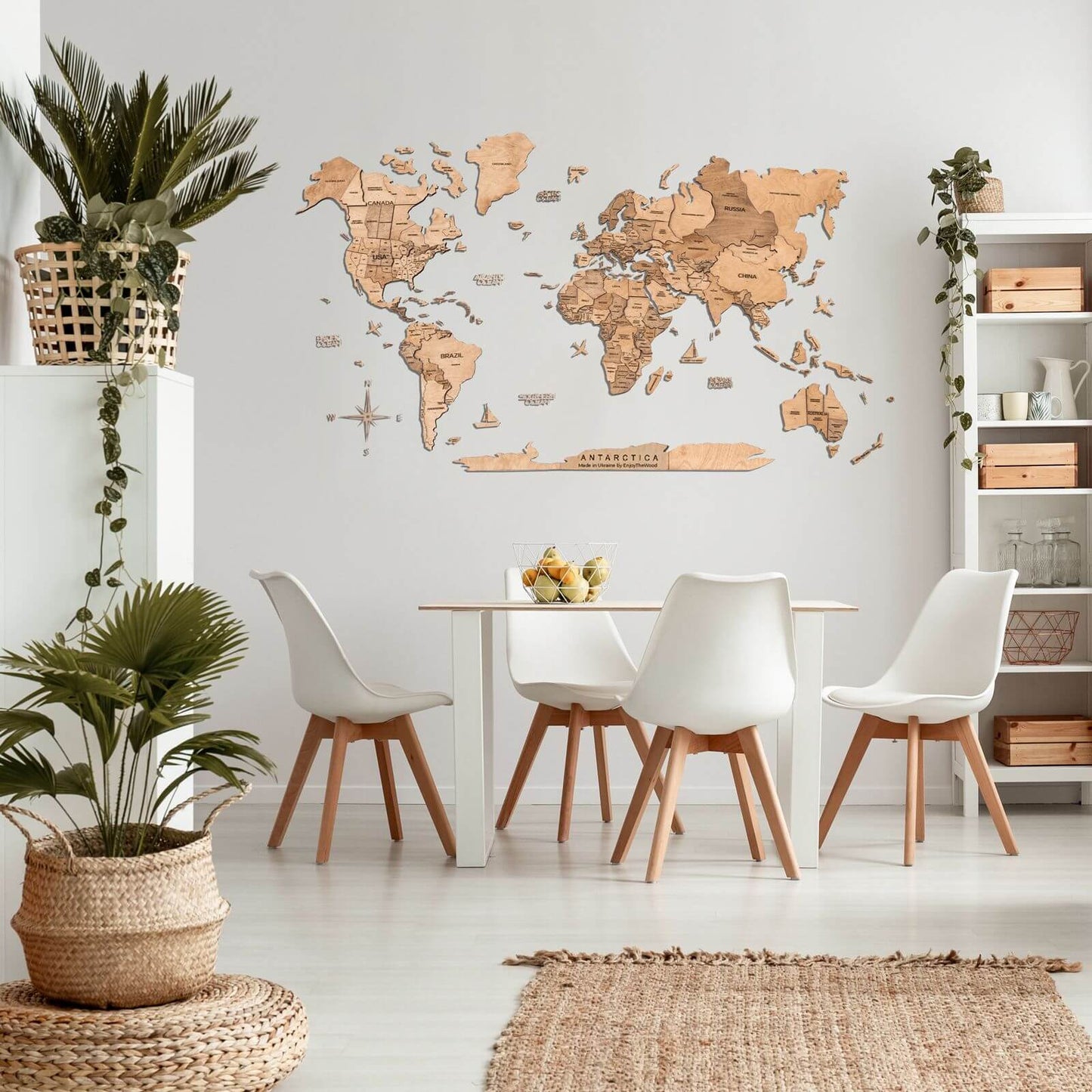 3D Wooden World Map Wall Art - Light