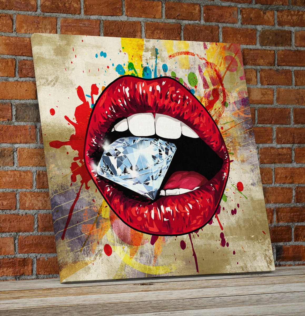 Red lips pop art canvas wall art