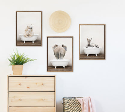 Elephant Back in Rustic Bath Framed Canvas Wall Art