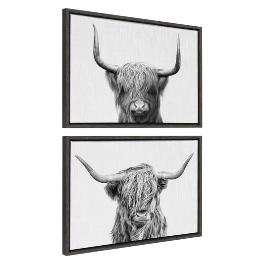 Highland cow duo 2 piece framed canvas art set