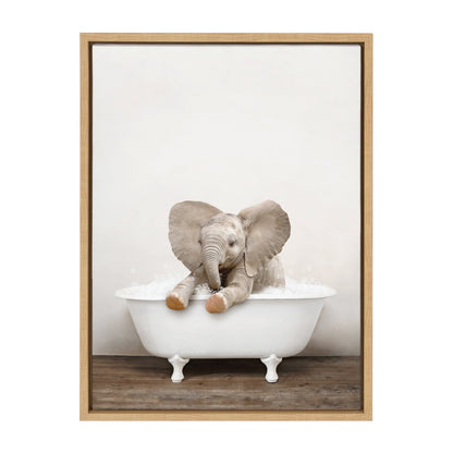 Sylvie Baby Elephant No 6 in Rustic Bath Framed Canvas by Amy Peterson Art Studio