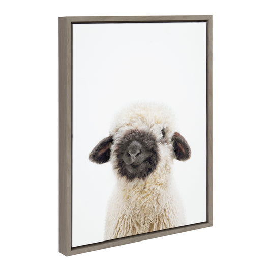 Framed canvas portrait of a black-nosed sheep for farmhouse and rustic wall decor