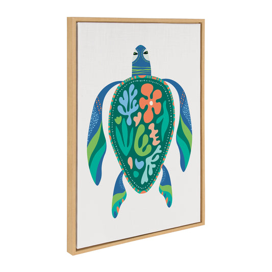 Mid century modern sea turtle framed canvas wall art