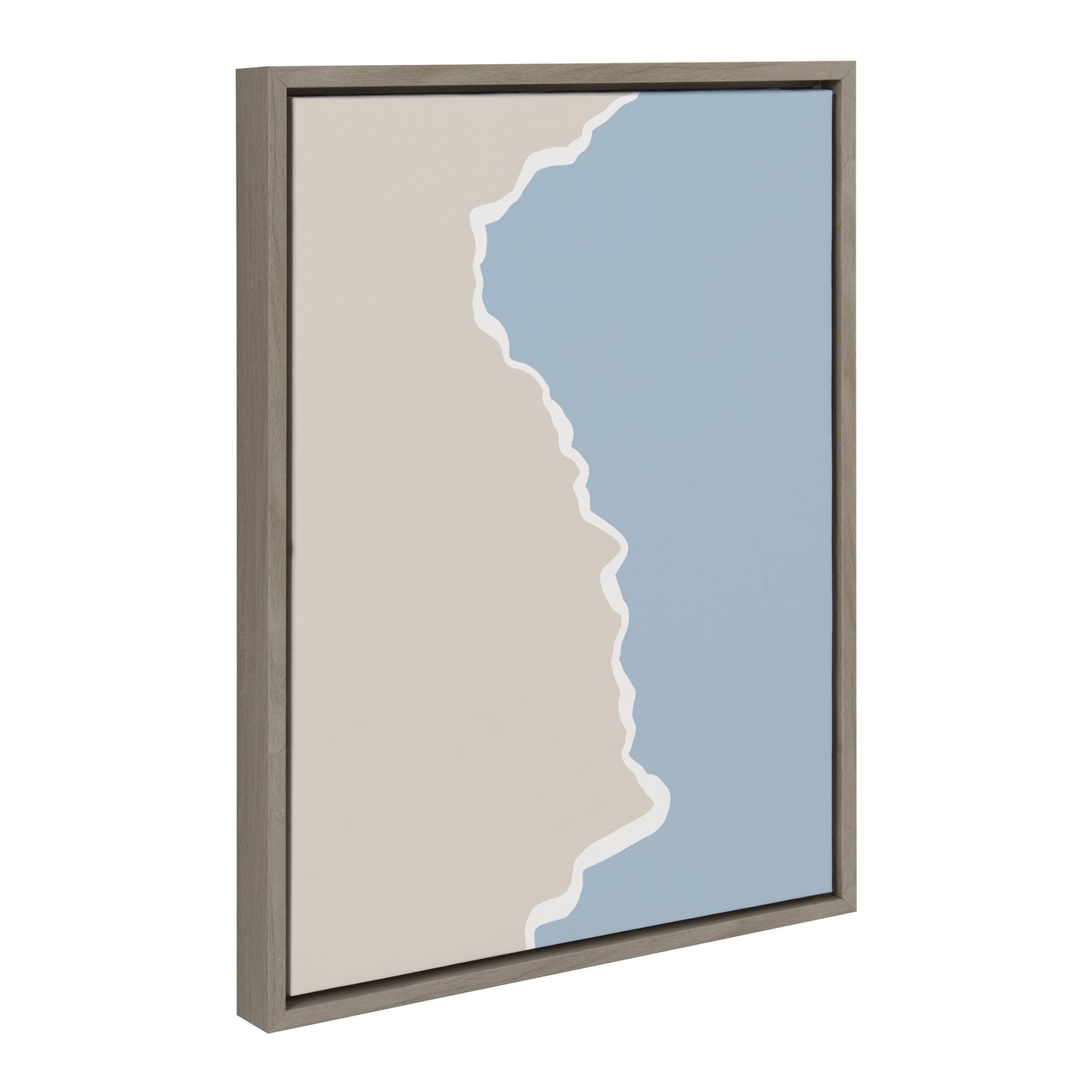 Muted beige and blue abstract landscape with blended bands on canvas