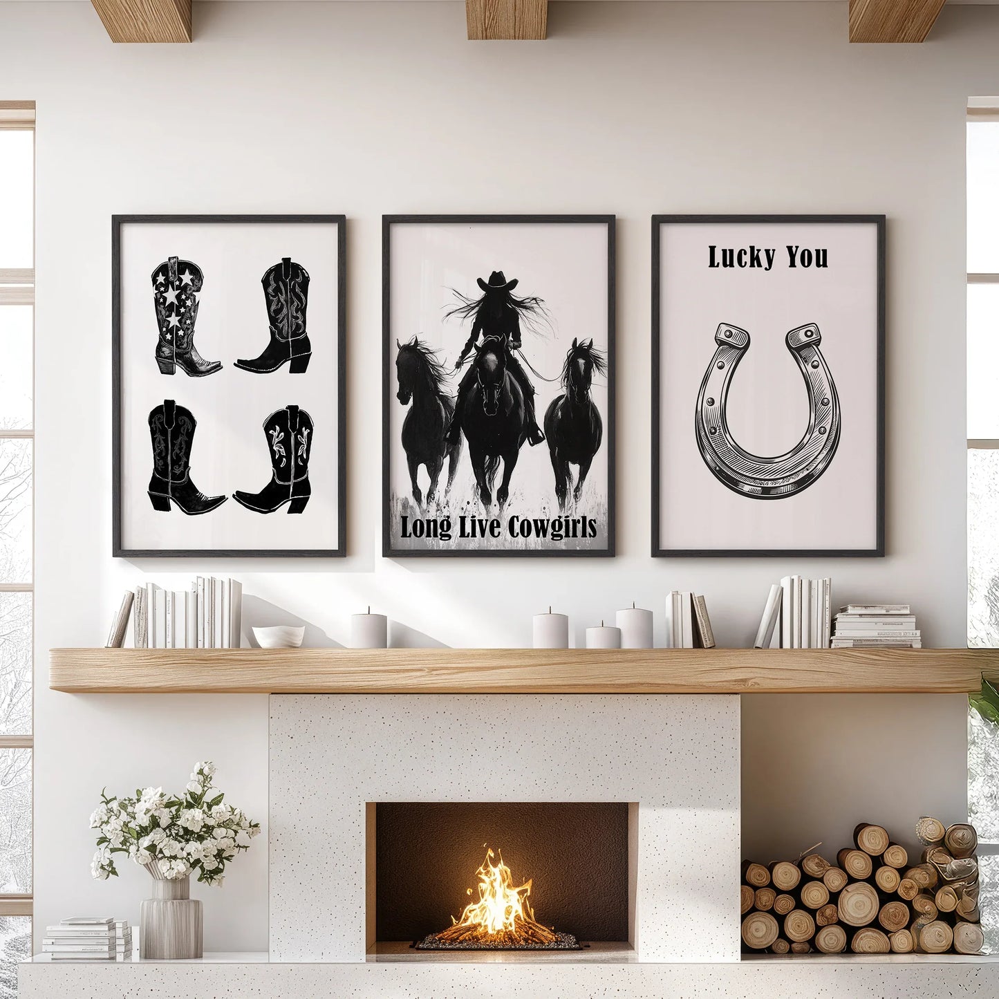 Western Cowgirl Wall Art Set of 3 Rustic Ranch Prints
