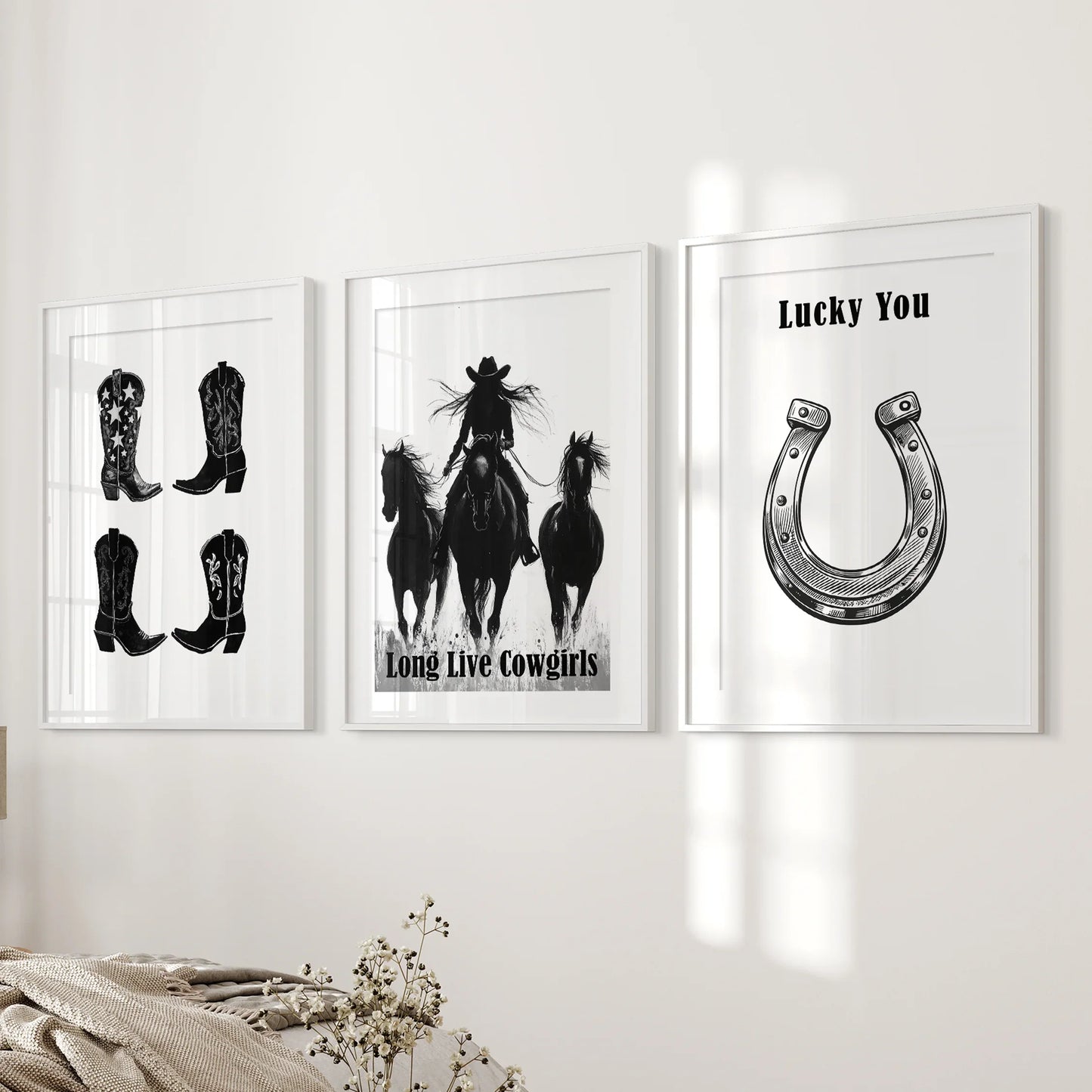 Western Cowgirl Wall Art Set of 3 Rustic Ranch Prints