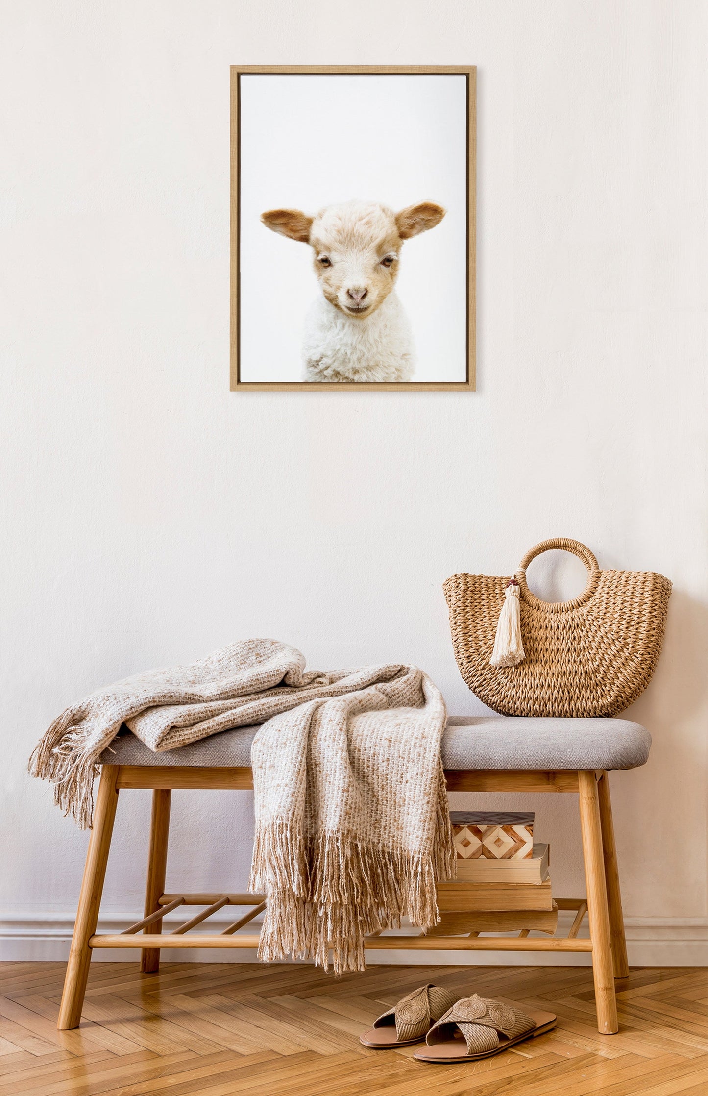 Lamb Portrait Framed Canvas Wall Art, Nursery Farmhouse Decor