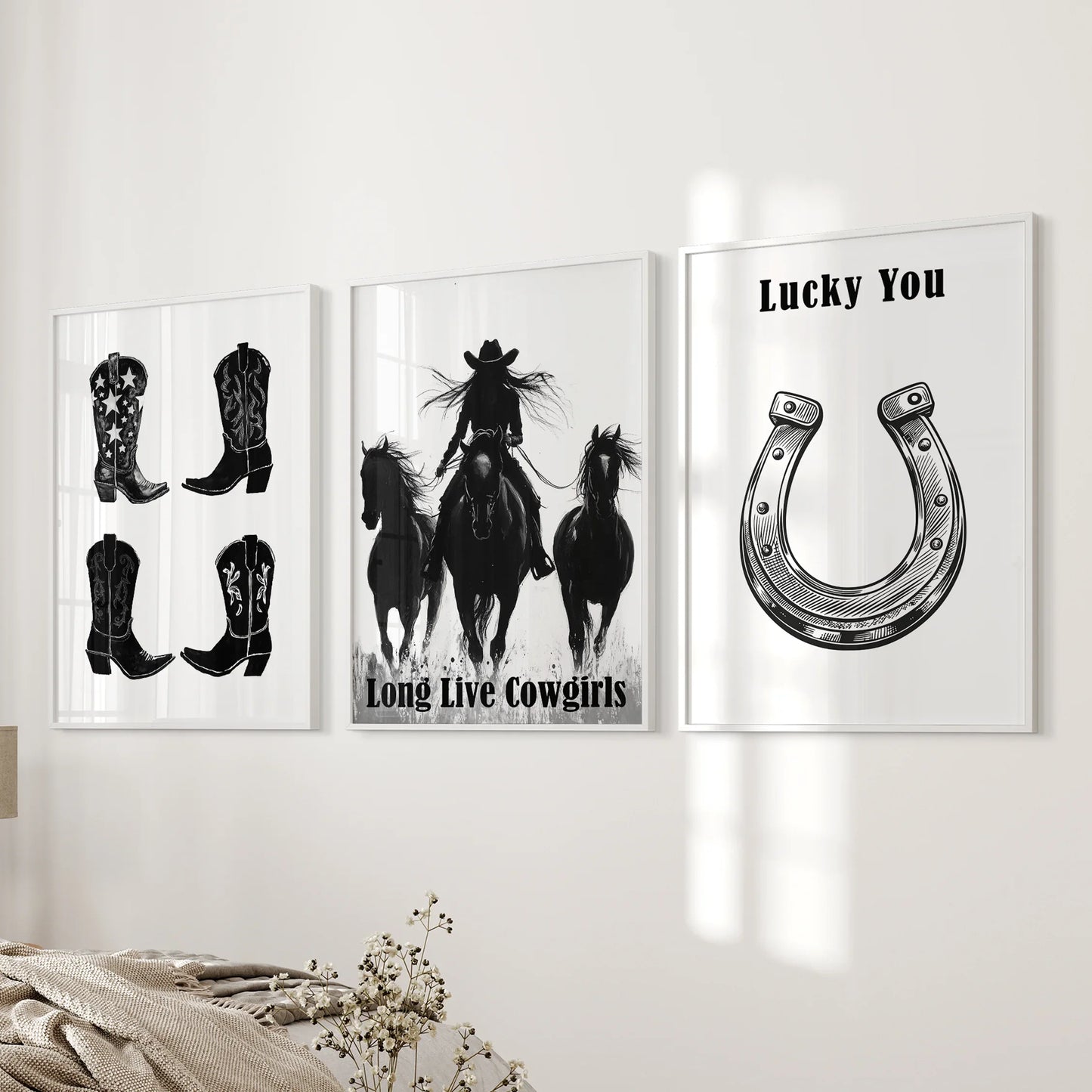 Western Cowgirl Wall Art Set of 3 Rustic Ranch Prints