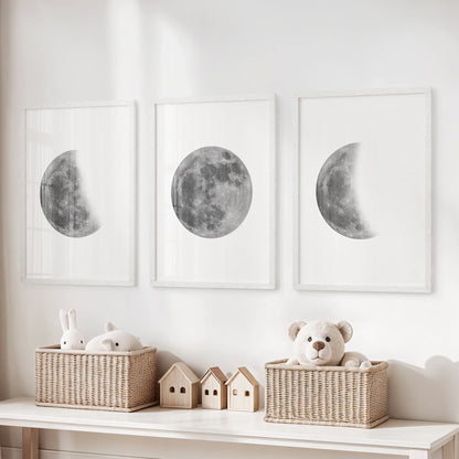 Moon Phases Wall Art Set of 3 (Unframed)
