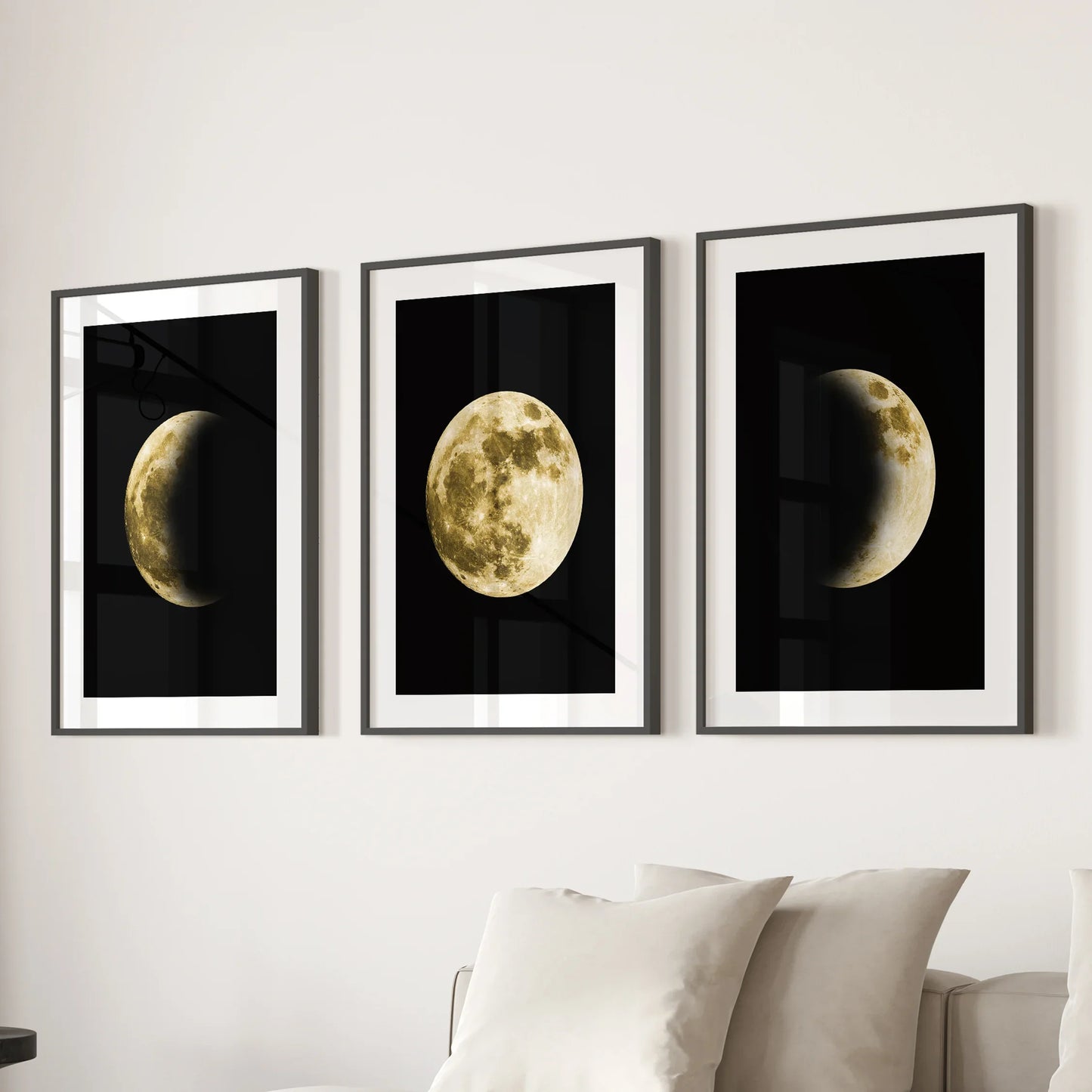 Celestial Moon Phases Wall Art Set of 3 Gold Prints
