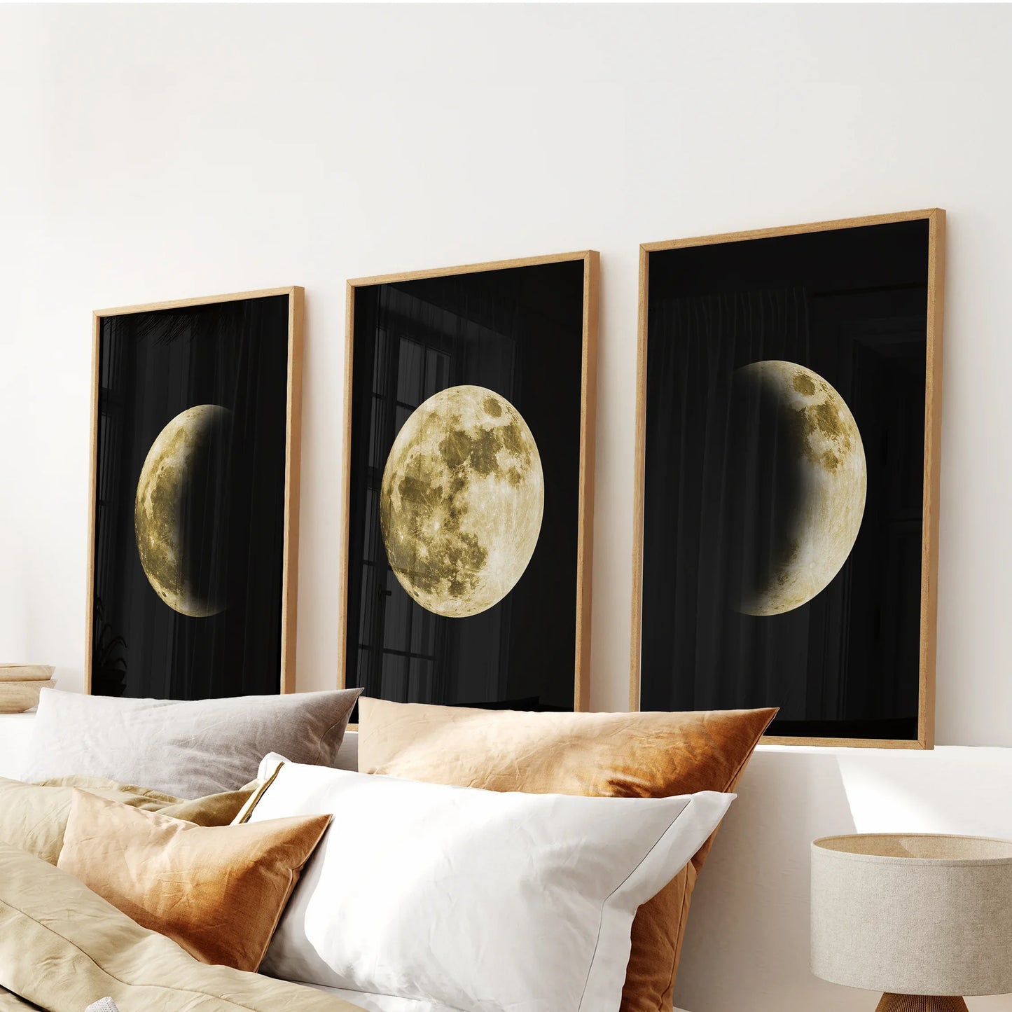 Celestial Moon Phases Wall Art Set of 3 Gold Prints