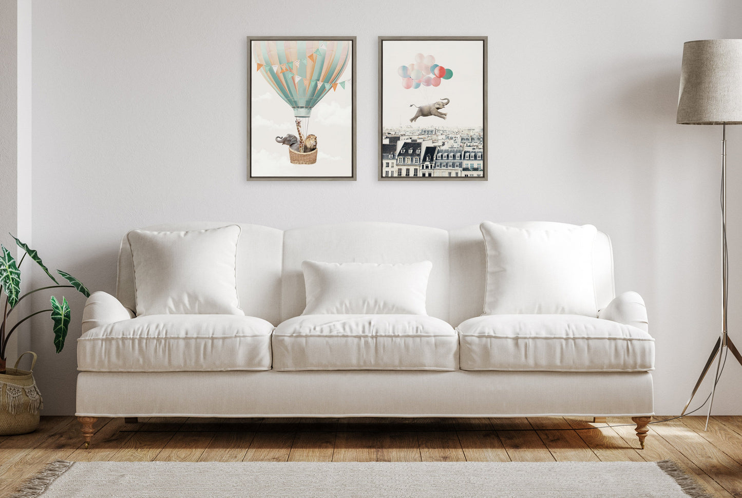 Happy Elephant in Paris Framed Canvas Wall Art Print