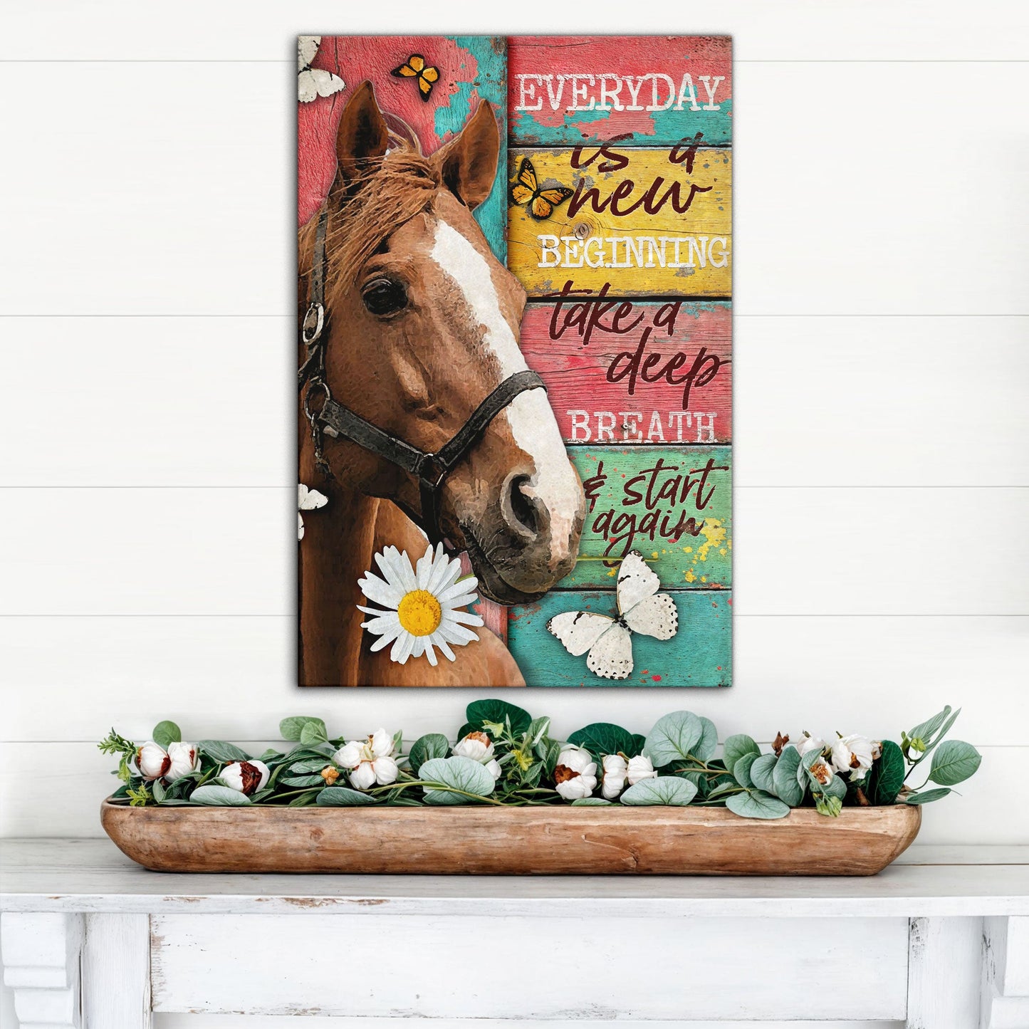 Everyday Is a New Beginning faith canvas wall art sign with uplifting Christian typography