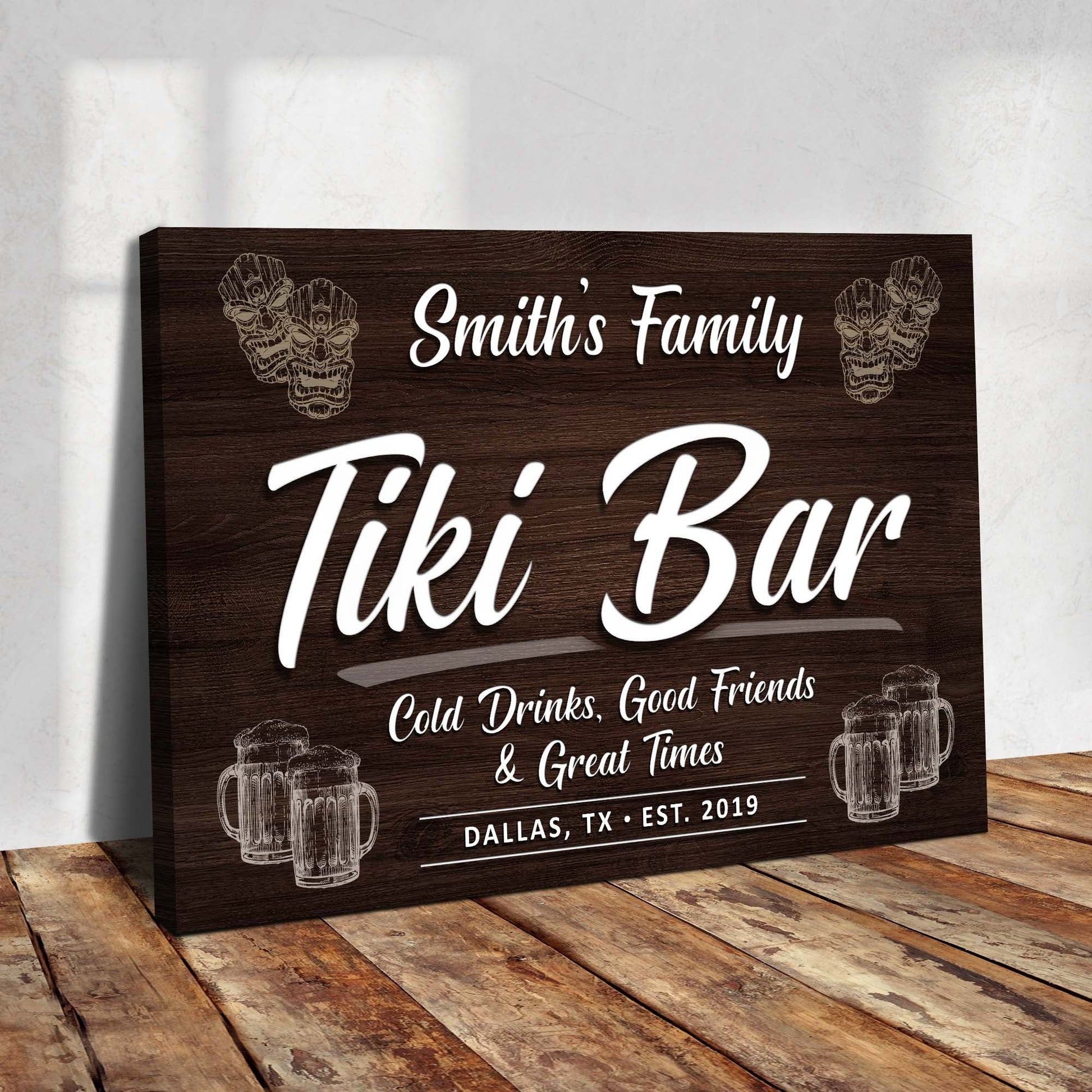 Tiki Bar canvas wall art sign - tropical island-themed home bar decor