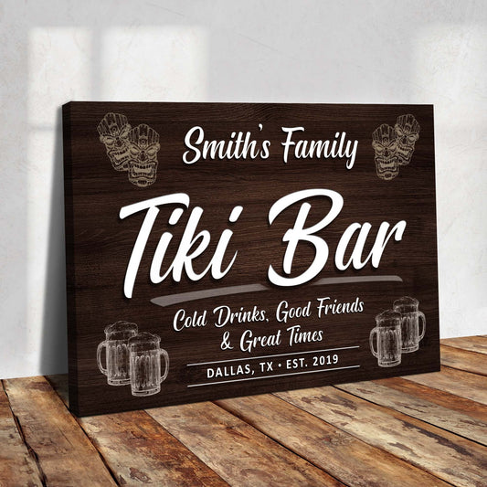 Tiki Bar canvas wall art sign - tropical island-themed home bar decor