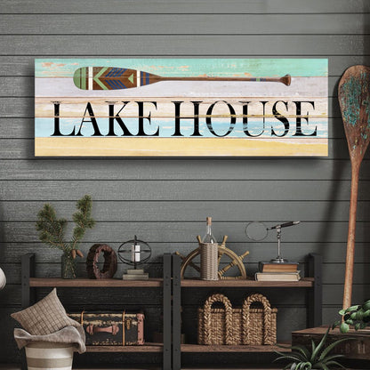 Lake house coastal canvas wall art, vertical nautical sign for cabin and waterfront decor