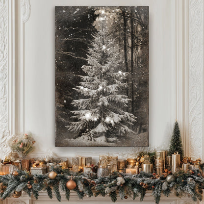 Vintage Christmas tree canvas wall art with a cozy seasonal feel, ready to hang