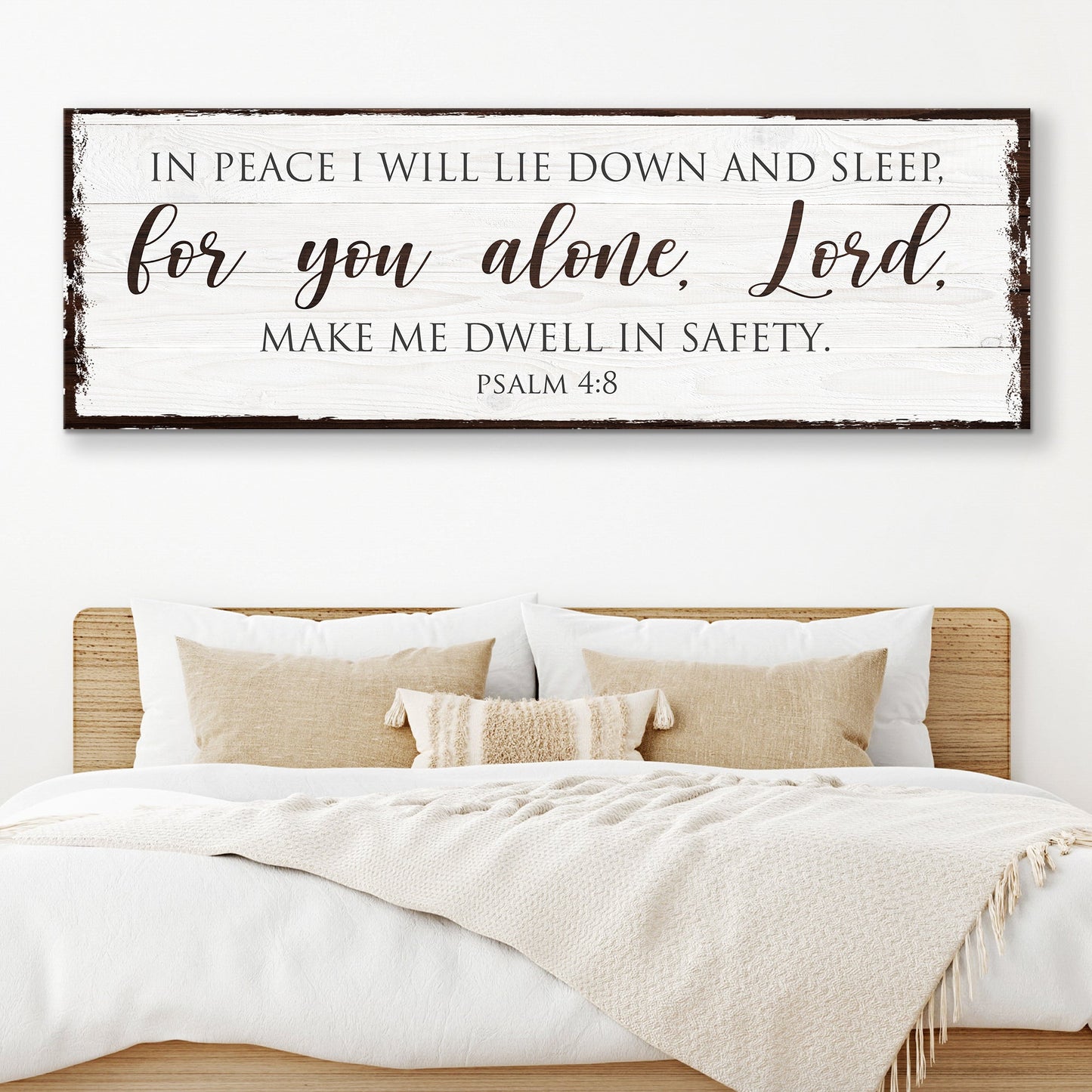Psalm 4:8 In Peace I Will Lie Down Sleep tall faith canvas sign with devotional text