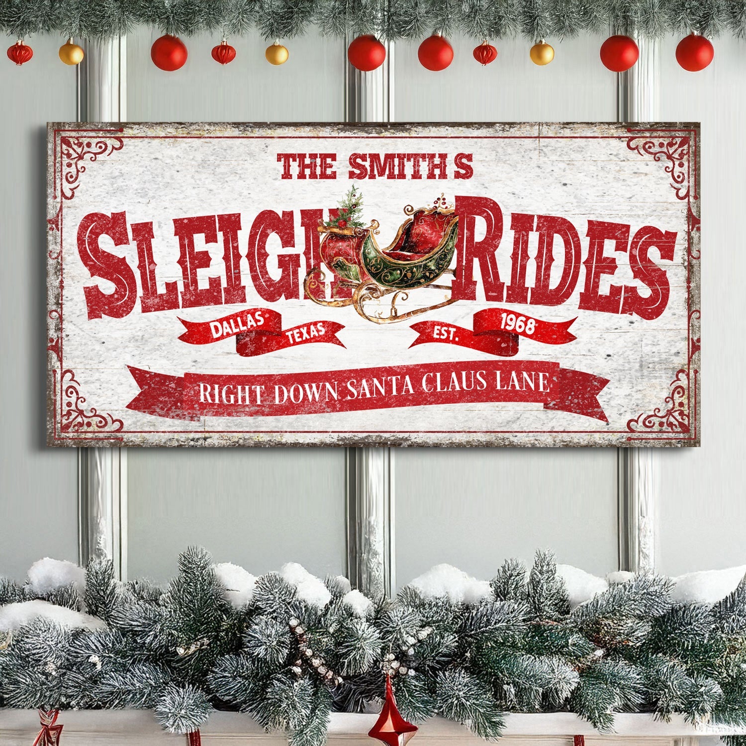 Sleigh rides Christmas sign canvas wall art classic holiday living room decor