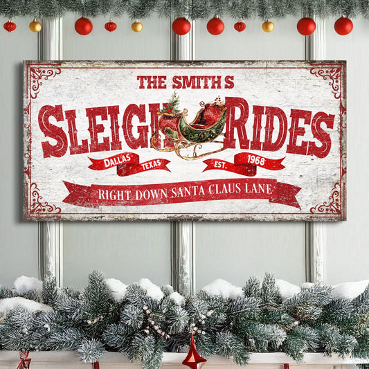 Sleigh rides Christmas sign canvas wall art classic holiday living room decor