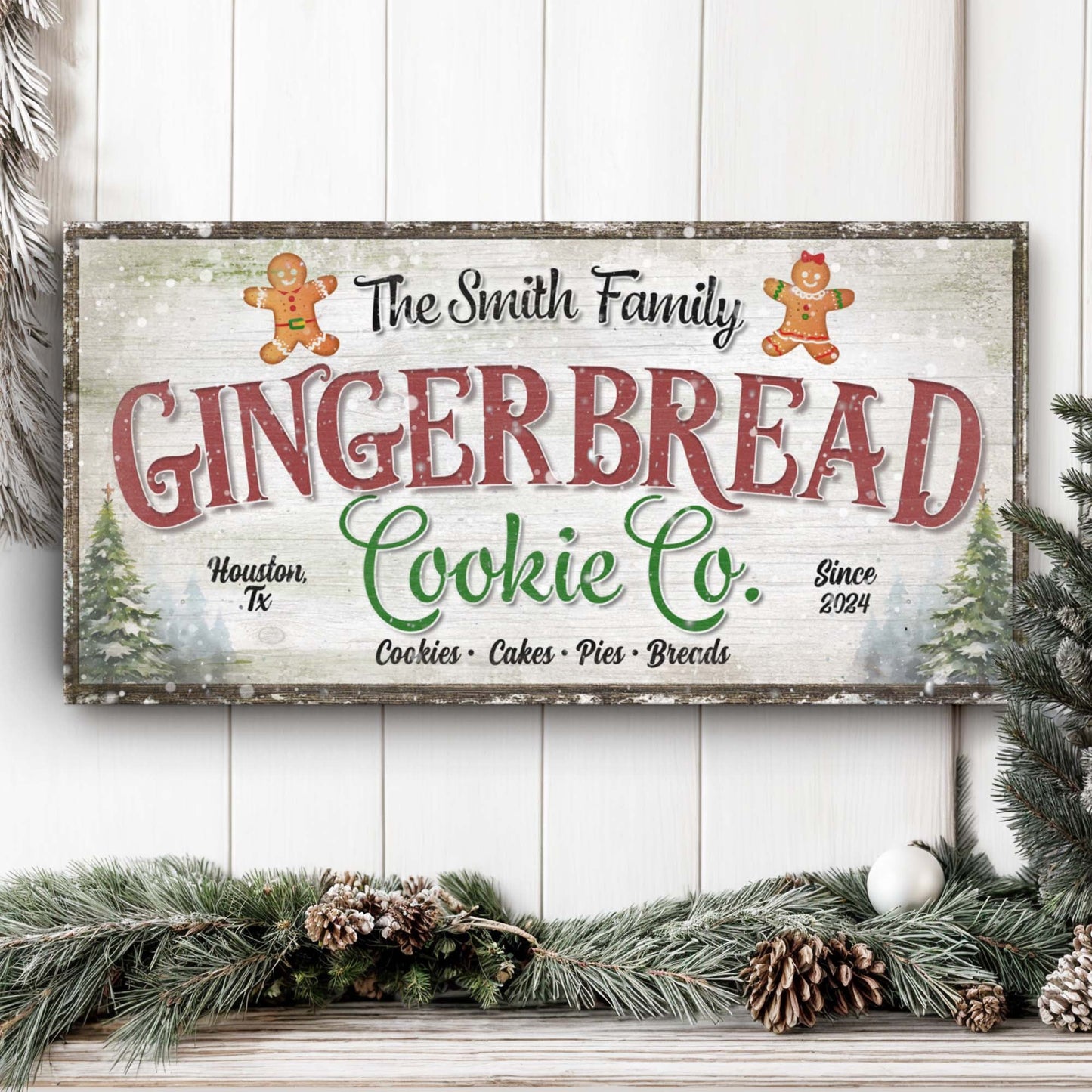 Family Gingerbread Bakery Christmas Canvas Sign III