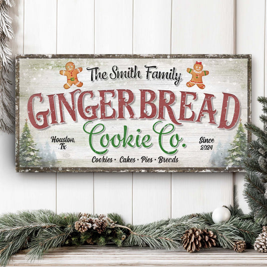 Family Gingerbread Bakery Christmas Canvas Sign III