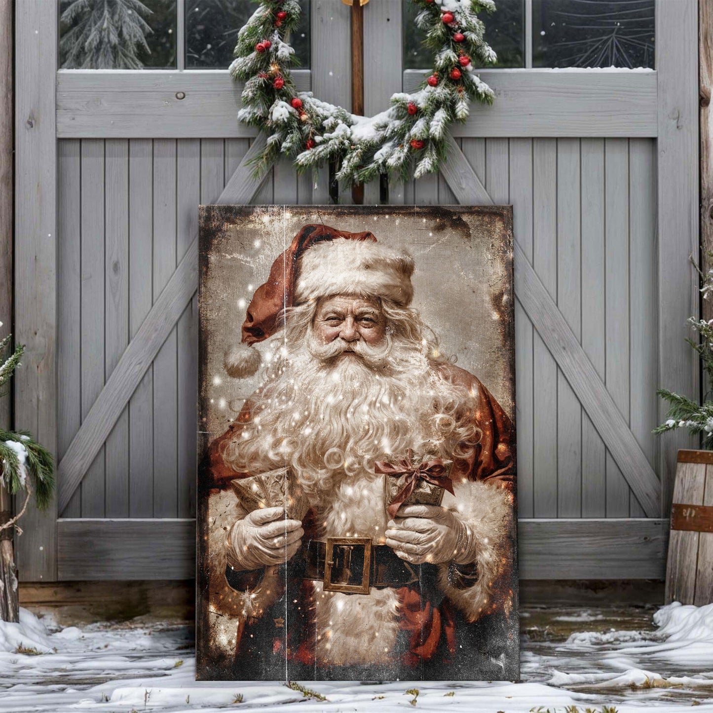 Vintage Christmas Santa Claus canvas wall art IV, jolly vintage Santa portrait in red suit