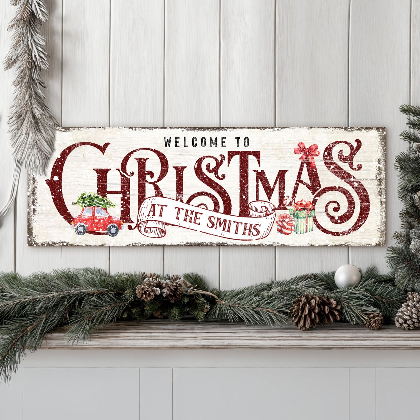 Family Welcome To Christmas Sign Canvas Wall Art