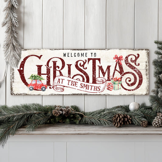 Family Welcome To Christmas Sign Canvas Wall Art
