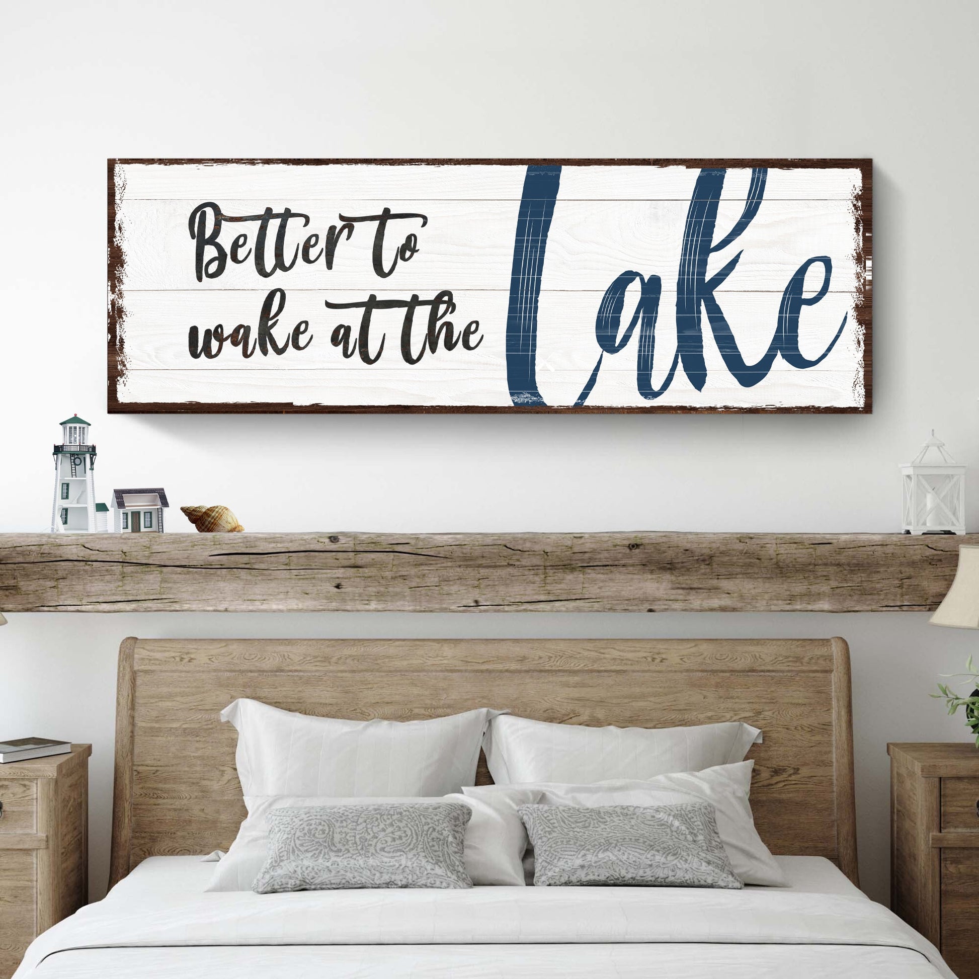 Better to wake at the lake quote canvas wall art — lake house sign